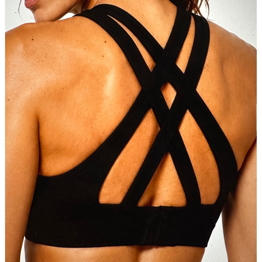 Yvette Black High Impact Crisscross Back Sports Bra Womens XS